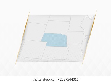 Mapa de Nebraska em azul com sotaques dourados emoldurados. Mapa vetorial moderno de Nebraska. Ilustração de vetor.