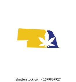 Nebraska Map With Cannabis Leaf Logo Vector 001