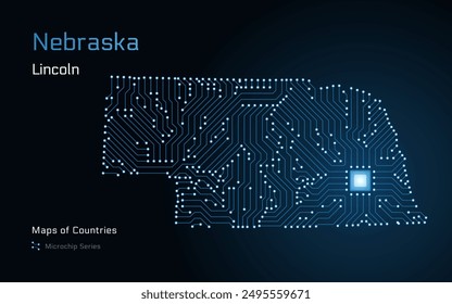 Nebraska Map with a capital of Lincoln Shown in a Microchip Pattern. E-government. United States vector maps. Microchip Series	
