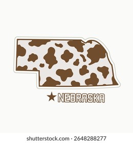 Nebraska Map with cow pattern perfect for sticker, apparel, etc