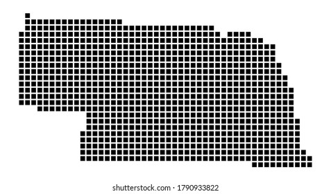 Nebraska map. Map of Nebraska in dotted style. Borders of the US state filled with rectangles for your design. Vector illustration.