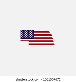 Nebraska Map and Flag of United States Vector Illustration