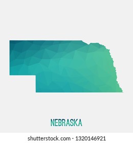 Nebraska map in geometric polygonal, mosaic style. Abstract tessellation, modern design background,low poly. Geometric cover, mockup. Vector illustration.