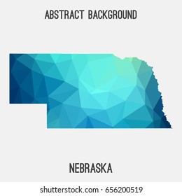 Nebraska map in geometric polygonal,mosaic style in cold shades.Abstract tessellation,modern design background,low poly. Vector illustration.