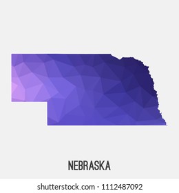 Nebraska map in geometric polygonal,mosaic style.Abstract tessellation,modern design background,low poly. Geometric cover, mockup. Vector illustration.