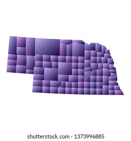 Nebraska map. Geometric style US state outline with counties. Cute violet vector illustration.