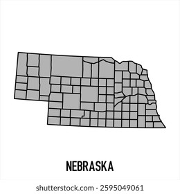 Nebraska map in grey style isolated on white background. Vector illustration.	