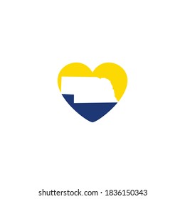 Nebraska Map And Heart Logo Design Template