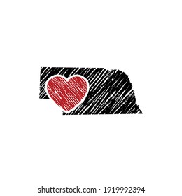 Nebraska Map And Heart Logo Design Template
