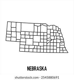 Icono de mapa de Nebraska aislado sobre fondo blanco. Mapa de esquema. Icono de línea simple. Ilustración vectorial