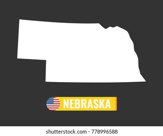 Nebraska map isolated on black background silhouette. Nebraska USA state. American flag. Vector illustration.