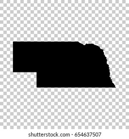 Nebraska map isolated on transparent background. Black map for your design. Vector illustration, easy to edit.