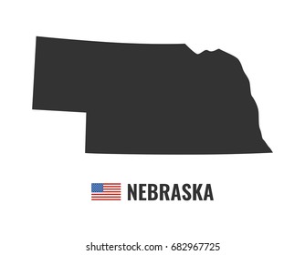 Nebraska map isolated on white background silhouette. Nebraska USA state. American flag. Vector illustration.
