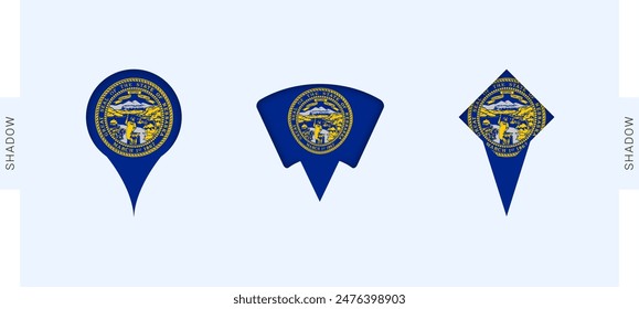 Nebraska Map Markers Set. Perfect for projects related to Nebraska, travel, geography, and international representation. Vector collection.