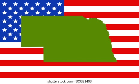 nebraska map on a vintage american flag background 