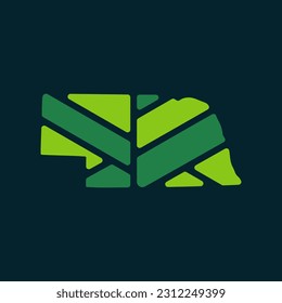 Nebraska map plant leaf logo. Creative eco and nature organic logo design template.