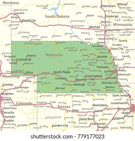 Nebraska Map Shows State Borders Urban Stock Vector Royalty Free   Nebraska Map Shows State Borders 260nw 779177023 