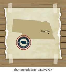 Nebraska map with stamp vintage vector background