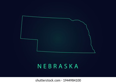 Mapa de Nebraska - Estado del Mapa de EE.UU. Plantilla vectorial internacional con un contorno negro delgado o un bosquejo gráfico de contorno y color verde aislado en el fondo oscuro - Ilustración vectorial eps 10