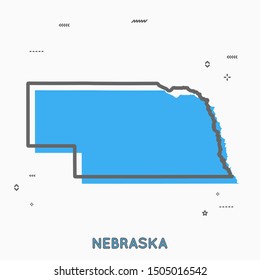 Nebraska map in thin line style. Nebraska infographic map icon with small thin line geometric figures. Nebraska state. Vector illustration linear modern concept