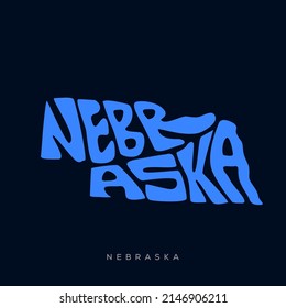 Nebraska map typography. Nebraska state map typography. Nebraska lettering.