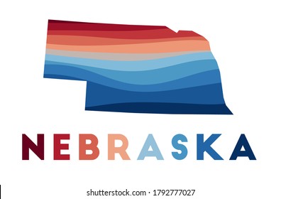 Nebraska map. Map of the us state with beautiful geometric waves in red blue colors. Vivid Nebraska shape. Vector illustration.