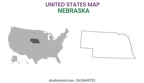 Nebraska map of USA state. Nebraska map vector illustration. Nebraska vector map on white background.