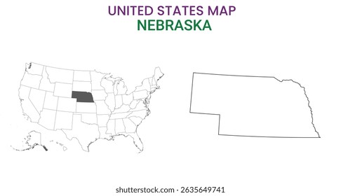 Nebraska map of USA state. Nebraska map vector illustration. Nebraska vector map on white background.
