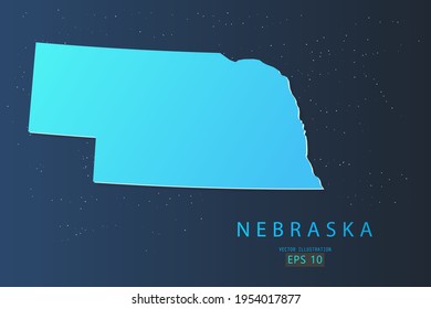 Nebraska Map - USA, United States of America map, World Map International vector template with 3d, gradient blue color and stars isolated on galaxy background - Vector illustration eps 10