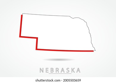 Nebraska Map - USA, United States of America map, World Map International vector template with red and outline graphic sketch style isolated on white background - Vector illustration eps 10