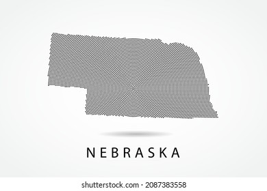 Nebraska Map - USA, United States of America Map vector template with Black dots, grid, grunge, halftone style isolated on white background for education, infographic - Vector illustration eps 10