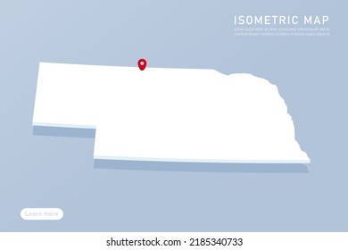 Nebraska Map - USA, United States of America Map vector template with isometric style including shadow, white, blue color isolated on blue background for design - Vector illustration eps 10