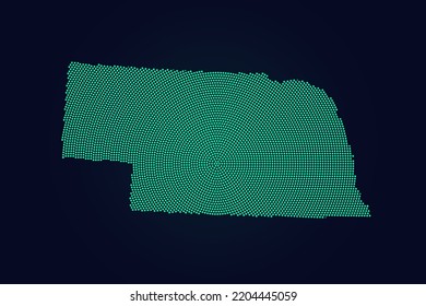 Nebraska Map - USA, United States of America Map  vector template with green dots, grid, grunge, halftone style isolated on dark background for education, infographic - Vector illustration eps 10