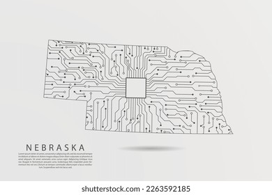 Nebraska Map - USA, United States of America Map Vector with futuristic circuit board Illustration or High-tech technology mash line and point scales on white background - Vector illustration ep 10