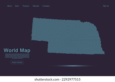 Nebraska Map - USA, United States of America Map with blue dots, grid, grunge, halftone style isolated on dark purple background for website, technology design - Vector illustration eps 10