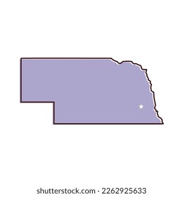 Nebraska map vector illustration. Lavender colored map of midwestern state with the capital - Lincoln. United States od America, infographics, geography concepts.