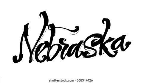 Nebraska. Modern Calligraphy Hand Lettering for Silk Screen Printing