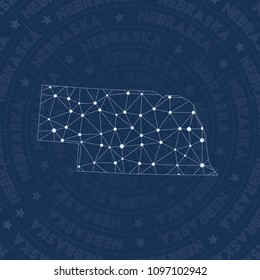 Nebraska network style US state map. Alive space style, modern design for infographics or presentation.