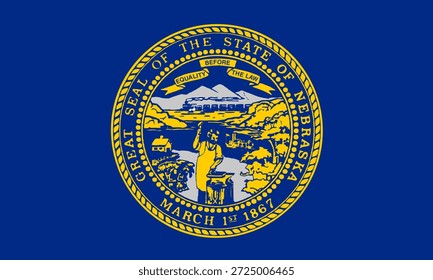 Bandera oficial del estado de Nebraska. Parte de los Estados Unidos. Diseño limpio para impresión, Web o uso educativo. Ilustración vectorial.