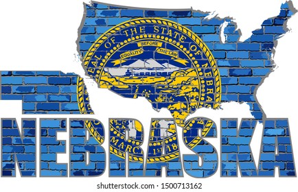 Nebraska on a brick wall - Illustration,
Font with the Nebraska flag