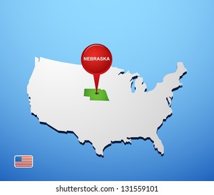 Nebraska on USA map
