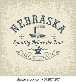 Nebraska oval stylized emblem state of America, white, vintage vector illustration