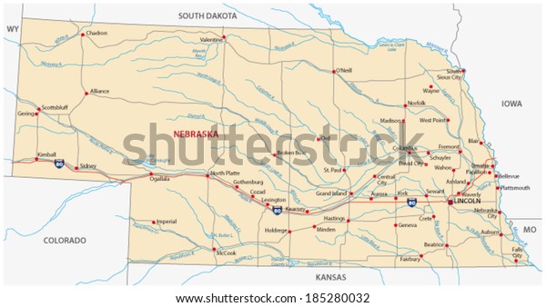 Nebraska Road Map Stock Vector (Royalty Free) 185280032