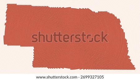 Nebraska shape rings. State map formed by stacked circles. Nebraska boundary shape design. Artistic vector illustration.