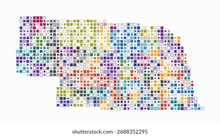 Nebraska, forma de la construcción del estado de células de color. Mapa de estilo digital de Nebraska sobre fondo blanco. Bloques cuadrados de tamaño Pequeño. Simple Ilustración vectorial.