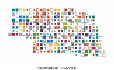 Nebraska, forma de la construcción del estado de células de color. Mapa de estilo digital de Nebraska sobre fondo blanco. Bloques cuadrados de tamaño Grande. Ilustración vectorial moderna.