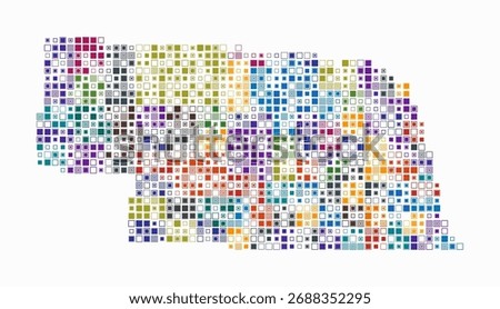 Nebraska, shape of the state build of colored cells. Digital style map of the Nebraska on white background. Small size square blocks. Simple vector illustration.