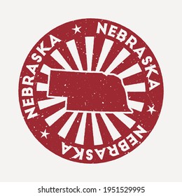 Nebraska stamp. Travel red rubber stamp with the map of US state, vector illustration. Can be used as insignia, logotype, label, sticker or badge of Nebraska.