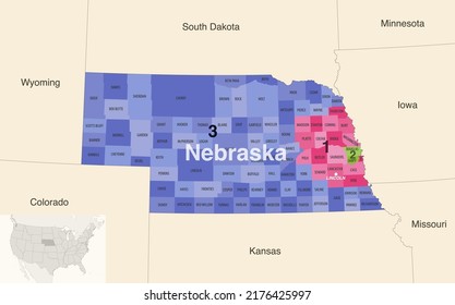 Nebraska State Counties Colored By Congressional Stock Vector (royalty 