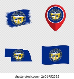 Nebraska State Flag Icon Set.